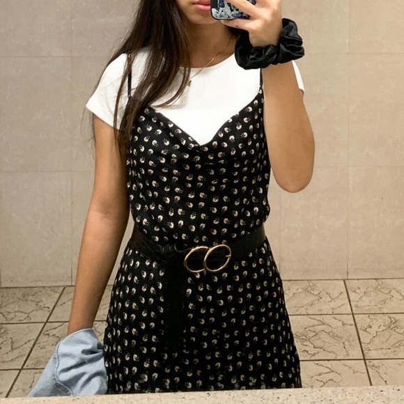 Black floral slip midi cowl neck dress - Picture 2 of 4